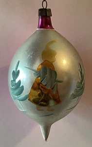 Vintage 1950 Mercury Glass HandPainted Santa Trees 4” Teardrop Ornament - Poland - Picture 1 of 7