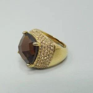Vintage Kenneth J Lane KJL Gold Tone Faceted Crystal Statement Ring Size 8 - Picture 1 of 11