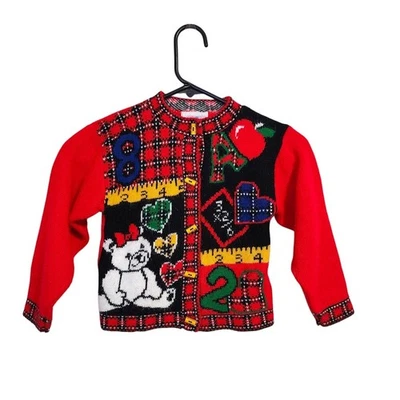 CORAZONES Niños Novedad Cárdigan Suéter Tema Escolar Oso de Peluche Manzana S 4/5 Foto 1 de 4