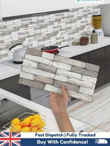 Juego de pegatinas de azulejos de pared 3D aspecto piedra pelar y pegar beige gris salpicadero de cocina - Imagen 1 de 6