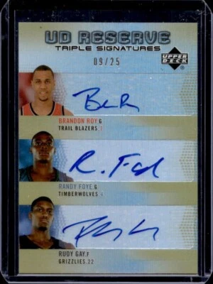 2006-07 UD Reserve Brandon Roy Randy Foye Rudy Gay Autograph 9/25 #TRA-RFG - Image 1 of 2