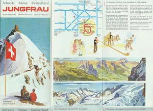 Folleto Jungfrau Berner Oberland mapa panorámico dibujos internacionales década de 1950 - Imagen 1 de 2