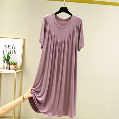 Mujeres Manga Corta Modal Algodón Camisón Sexy Vestido para Dormir Informal Prendas para Dormir Foto 1 de 4