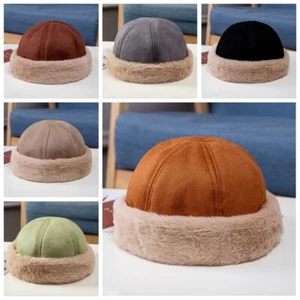 Women Men Winter Faux Fur Beanie Hat Trimmed Warm Lined Furry Cap Snow Unisex - Picture 1 of 18