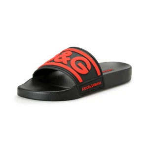 Dolce & Gabbana Herren Schwarz & Rot Logo Print Gummi Flip Flops Sandalen Schuhe - Bild 1 von 9