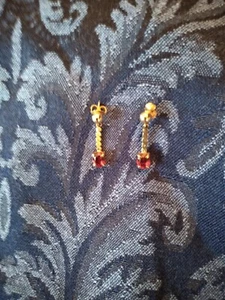 Ruby Spinel Drop Earrings 3/4 karat each with 14K gold posts and chains - Picture 1 of 1
