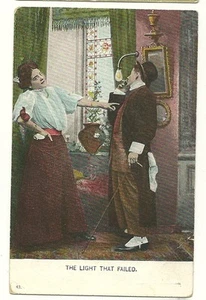 Man Tries to Light Cigarette by Lamp Woman Pointing Smoking Comic 43 Postcard - Picture 1 of 1