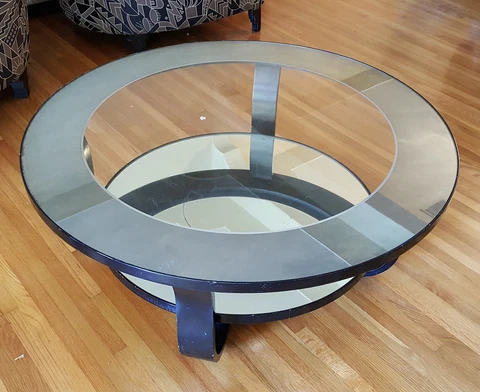 VINTAGE ART DECO INSPIRED BLACK LACQUERED MIRROR & GLASS BENTWOOD COFFEE TABLE Cover