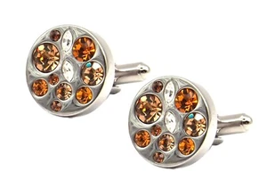 Orange / Amber modern Austrian crystal Mens Gift cuff links by CUFFLINKS DIRECT - Picture 1 of 10
