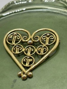 CHRISTIAN LACROIX Gold Toned Pin Brooch Heart Valentines Day Love Pretty Signed - Picture 1 of 12