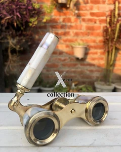 Antique Brass Opera Glasses Binocular Mother of Pearl & Handle Brass - Picture 1 of 8