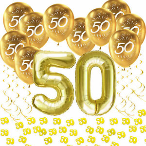 50. Geburtstag Goldene Hochzeit Deko Set - Ballons + Konfetti + Spiral Girlanden