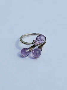 Unique Amethyst Briolette Cut Trio Dress Ring Sterling Silver - Picture 1 of 5