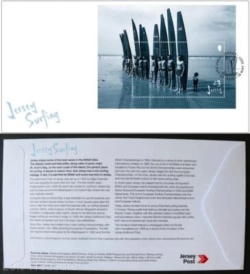 Jersey Stamps: "Jersey Surfing" First Day Cover £3 Miniature Sheet 2021 - Image 1 of 3