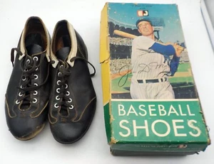 Joe DiMaggio's Baseball Shoes With Box Size 9.5 With White Accents 1950s Vintage - Picture 1 of 12