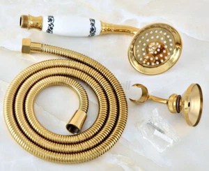 Gold Color Brass Hand Shower Head Bathroom Shower Sprayy+1.5m Hose+Wall Bracket - Picture 1 of 6