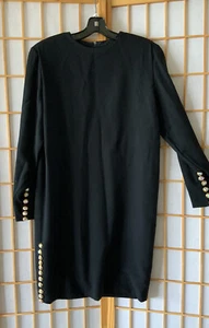 SAMSAPPELLE VINTAGE COUTURE WOMENS BLACK WOOL DRESS W/ Original CRYSTAL BUTTONS - Picture 1 of 11
