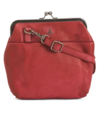 NUEVO CON ETIQUETAS BOLSO BANDOLERA HARBOUR 2ND ROSALIE KISS LOCK CUERO ROJO FRÍO Foto 1 de 4