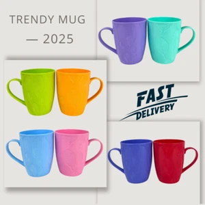 2 Pcs Plastic MUGS with Handle Reusable Drinking Cups for Hot Cold Tea Coffee - Picture 1 of 14
