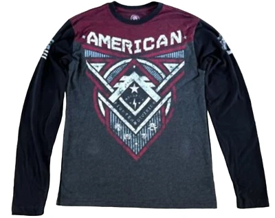 AMERICAN FIGHTER BLACK GRAY RED LOGO LONG SLEEVE GRAPHIC T-SHIRT MEDIUM BUCKLE - Image 1 of 3