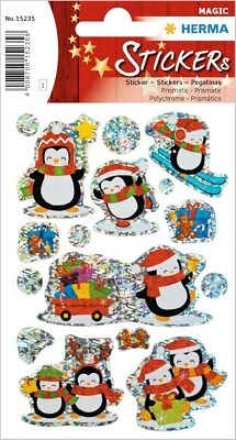 HERMA 15235 Aufkleber Pinguin Glitzer klein groß, 8 Stück, Weihnachten Sticker a - Bild 1 von 3