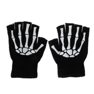 Half Finger Skeleton Cycling Gloves Winter Children Boys Girls Outdoor Exercise - Picture 1 of 8