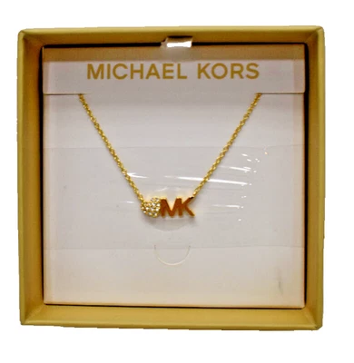 Michael Kors Pave Heart MK Logo Necklace Pendant Goldtone MKJX7977710 New in Box - Image 1 of 4