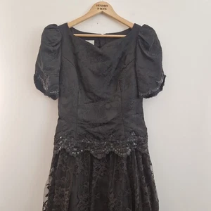 Scott McClintock Vintage schwarzes langes Bleistiftkleid mit Spitze & Pailletten Größe 10 - Bild 1 von 15