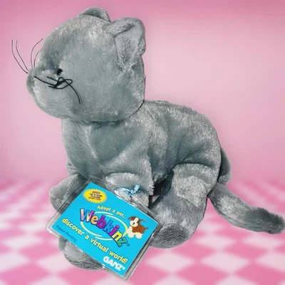 Juguete de peluche Webkinz gris carbón gato con etiquetas de código sellado sin usar mascota virtual Foto 1 de 4