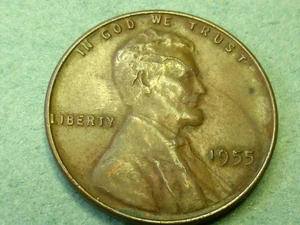 1955 LINCOLN CENT  WITH LARGE CRACKED SKULL ERROR - Picture 1 of 3
