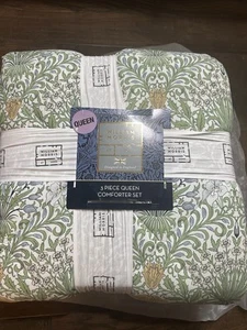 New William Morris Garden Leaf Green Floral Queen Comforter Set 3 Pc - Picture 1 of 8