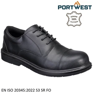 MENS EXECUTIVE LEATHER BLACK S3 OXFORD SAFETY STEEL TOE CAP MIDSOLE WORK SHOES - Picture 1 of 4