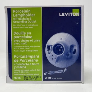 Leviton Portalampada in Porcellana con Catena a Tiraggio e Presa, Bianco, 9726-C - Foto 1 di 2