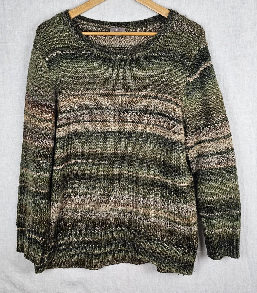 J. Jill Wool Alpaca Blend Sweater Large Striped Marled Nature Green Brown Fall  - Image 1 of 4