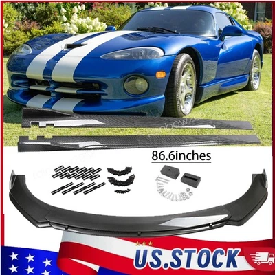 Carbon Fiber Style 86.6" Side Skirts w/ Front Bumper Lip For  Dodge Viper GTS Foto 1 de 4
