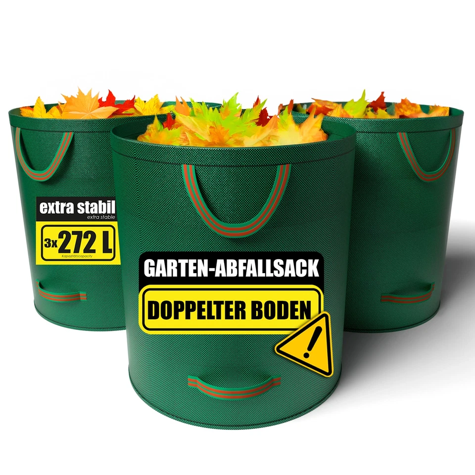 3 Stück Gartenabfallsack 272L mit doppeltem Boden  Laubsack  für Gartenabfälle - Bild 1 von 4
