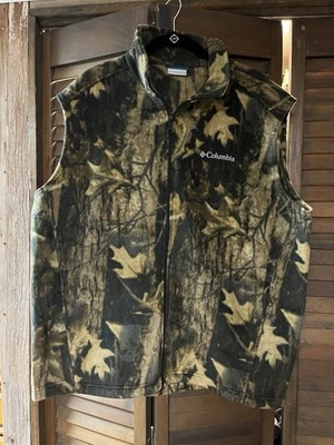 Columbia Mens Full Zip Outdoor Hunting Camo Fleece Vest Brown Sz Large New - Image 1 of 3