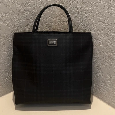 Сумка-тоут Burberry синяя Nova клетчатая холщовая с покрытием для конного спорта старые деньги подготовка - Изображение 1 из 4