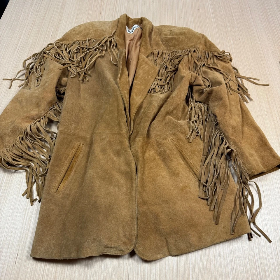 Chaqueta vintage de gamuza con flecos para mujer abrigo mediano Western Wear años 70 80 boho Foto 1 de 4
