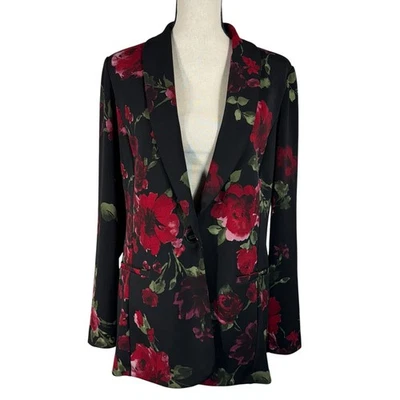 Chaqueta Blazer Susan Graver Mediana Ponte Floral Elastizada Bolsillos Cierre de Botones  Foto 1 de 4