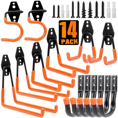 Гаражные крючки, упаковка из 14 шт., гаражные крючки для хранения, сверхпрочные, из цельной стали, настенные крючки... - Изображение 1 из 4