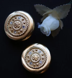 Einzigartige Vintage Carolee goldfarbene runde Knopf Strass Clip Ohrringe  - Bild 1 von 5