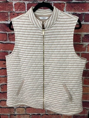 Chaleco acolchado Liz Claiborne New York blanco/bronceado a rayas con bolsillos talla L Foto 1 de 3