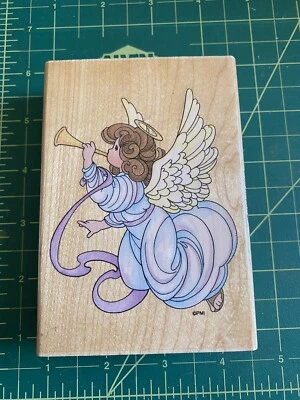 Stampendous!Trumpet Angel 1996 Precious Moments Wood Mounted Rubber Stamp UP008 - Image 1 of 4