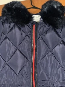 Girl Junior Hooded Faux-Fur-Trim Puffer Coat Black Size M front zipper - Picture 1 of 8