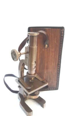 Brass Microscope Vintage Student Microscope 7" Rare Monocular type W/Leather Box - Image 1 of 4