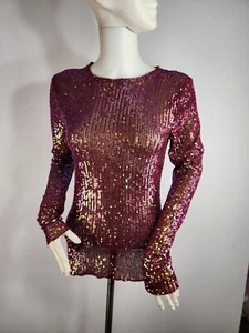 FREE PEOPLE Gold Rush Long Sleeve Sequin Top Red Wine Combo Size S New (46) - Picture 1 of 14