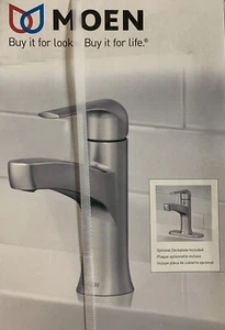 Grifo de una sola manija de baño resistente a manchas Moen, Tilson níquel cepillado - Imagen 1 de 8