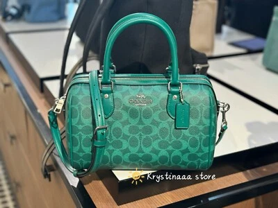 NWT Coach Rowan Satchel Bag In Signature Canvas Bright Jade Green CV961 - Image 1 of 4