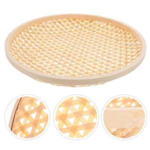 Bamboo Woven Basket Tray Round Fruit Plate Woven Food Storage Tray Natural - Picture 1 of 12